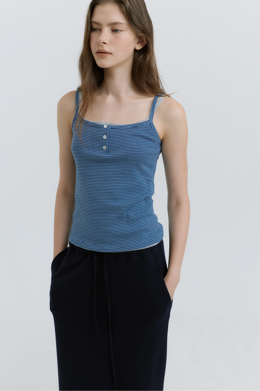 HACER Stripe Henri Neck Sleeveless (2color)
