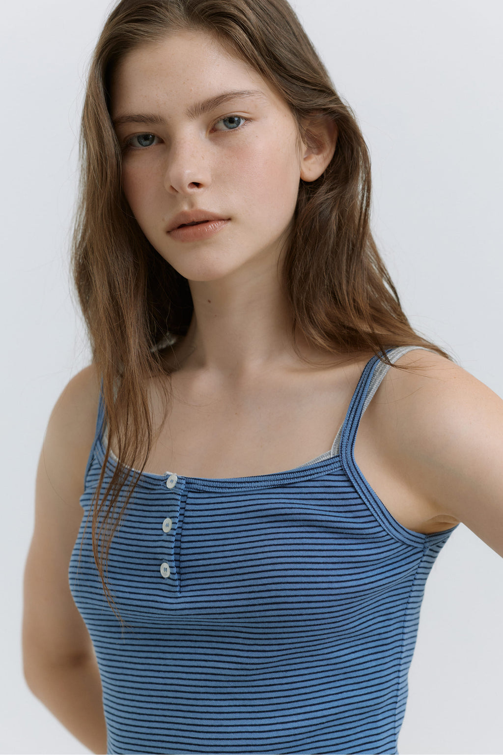 HACER Stripe Henri Neck Sleeveless (2color)