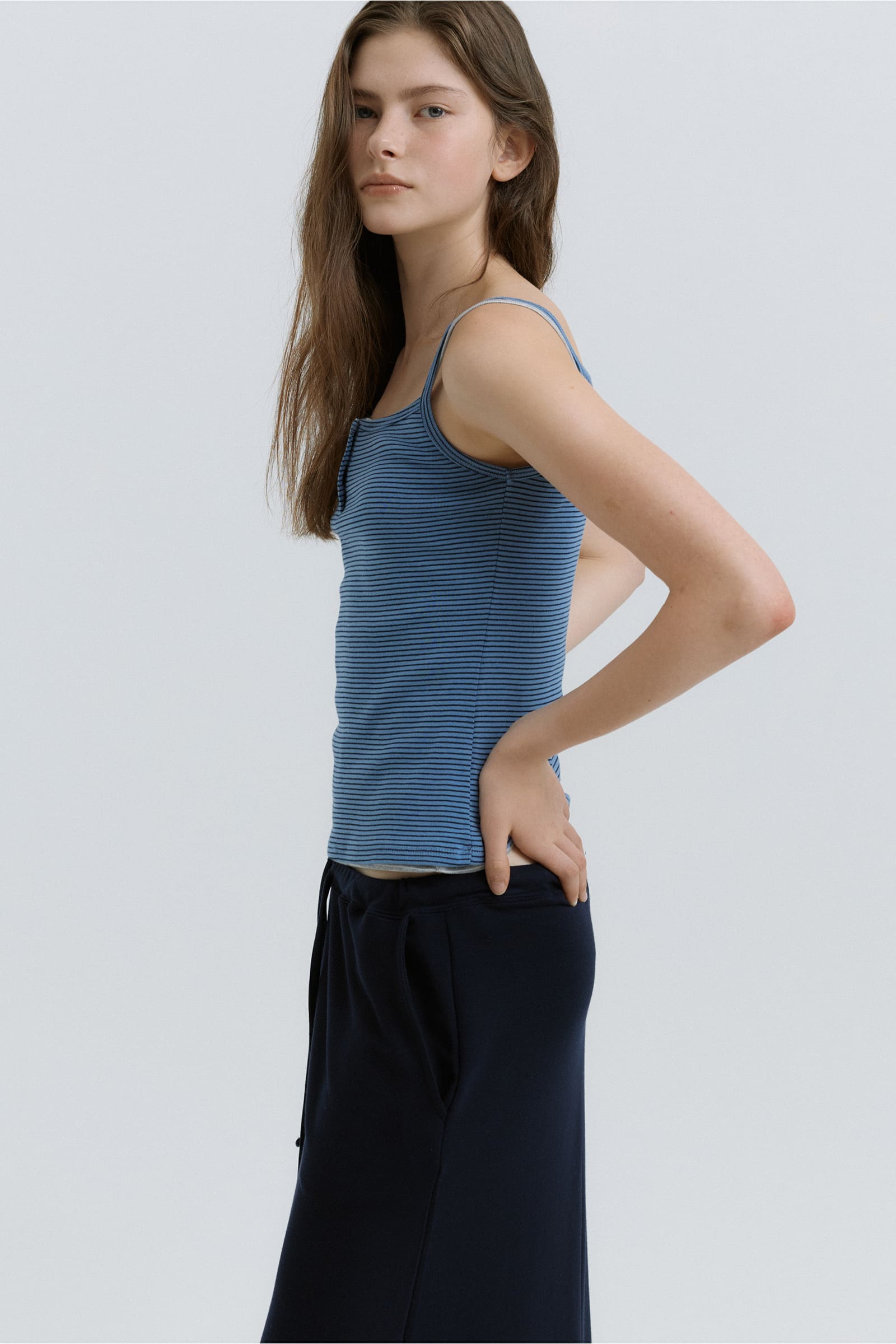 HACER Stripe Henri Neck Sleeveless (2color)