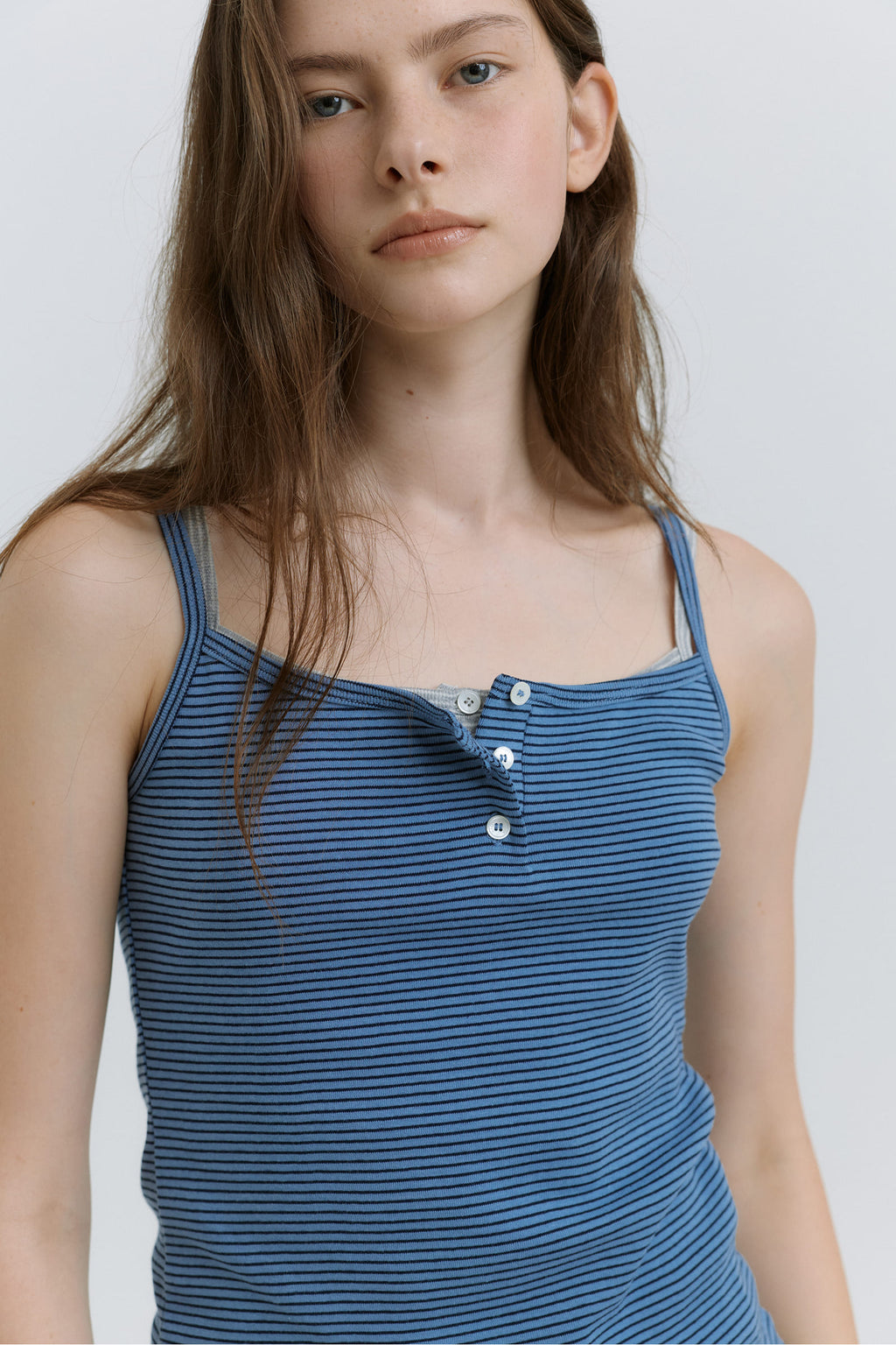 HACER Stripe Henri Neck Sleeveless (2color)