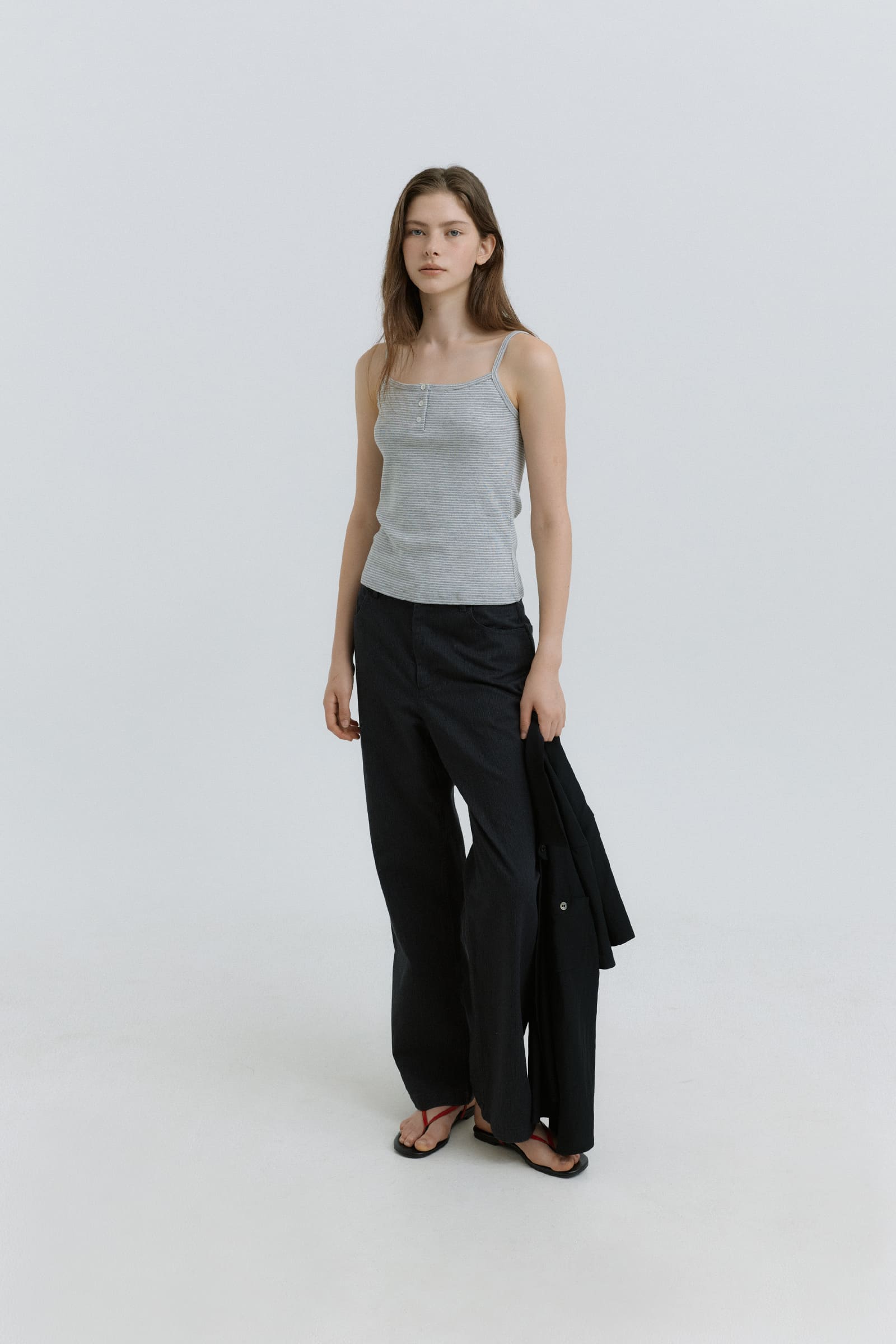 HACER Stripe Henri Neck Sleeveless (2color)