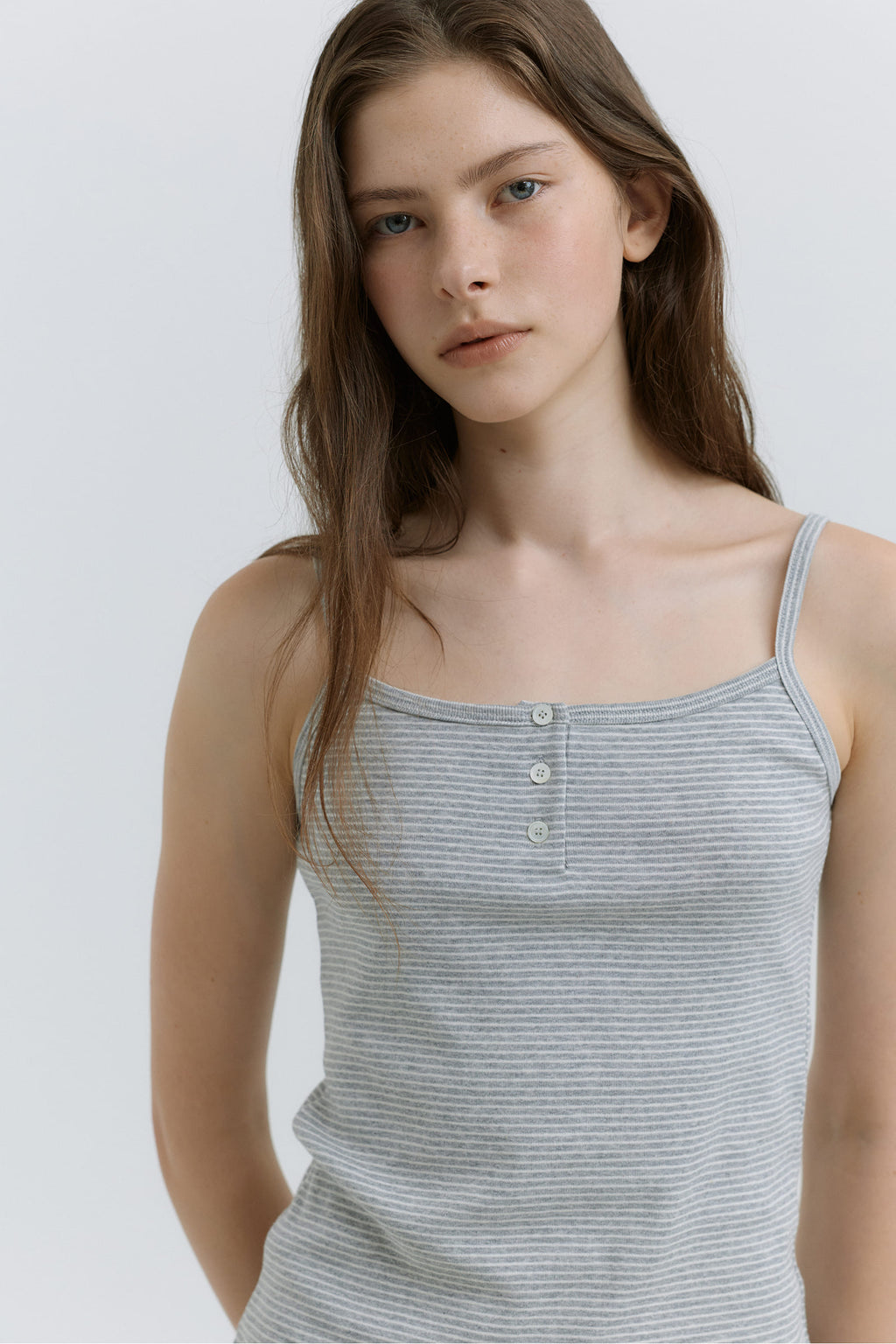 HACER Stripe Henri Neck Sleeveless (2color)