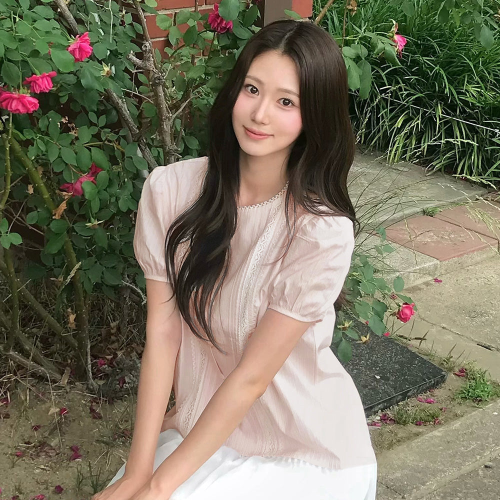 NONLOCAL Ellie Lace Pintuck Blouse - Light Pink