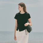 OSTKAKA [1st reorder] Unbalanced snap t-shirt black