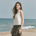OSTKAKA Eyelet Pintuck Sleeveless Blouse Ivory