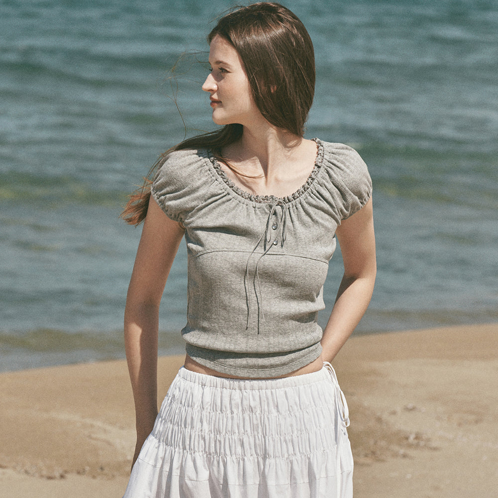 OSTKAKA Punching lace top melange gray