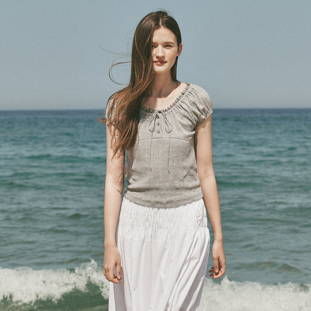 OSTKAKA Punching lace top melange gray
