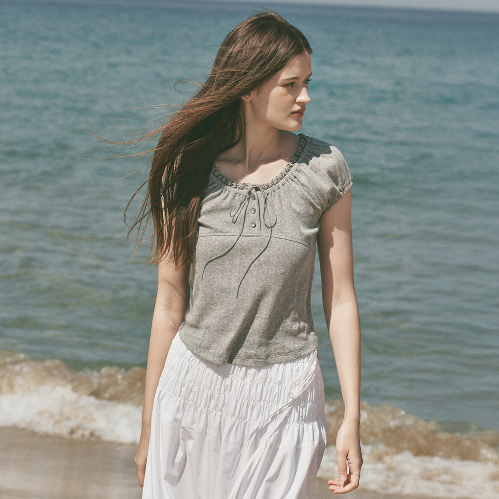 OSTKAKA Punching lace top melange gray