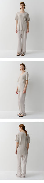 EAAH SILK RIB U NECK T-SHIRT (BEIGE)