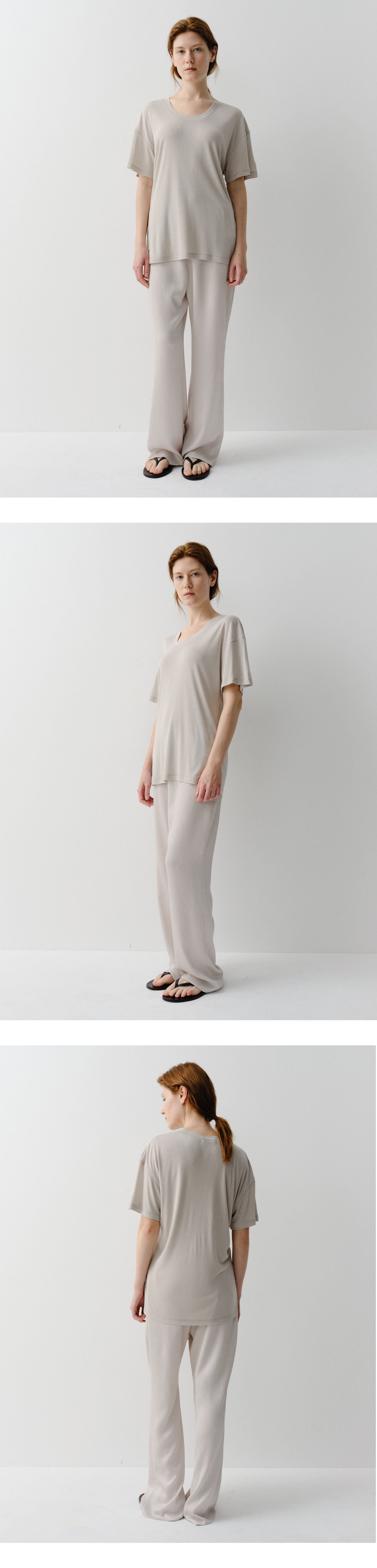 EAAH SILK RIB U NECK T-SHIRT (BEIGE)