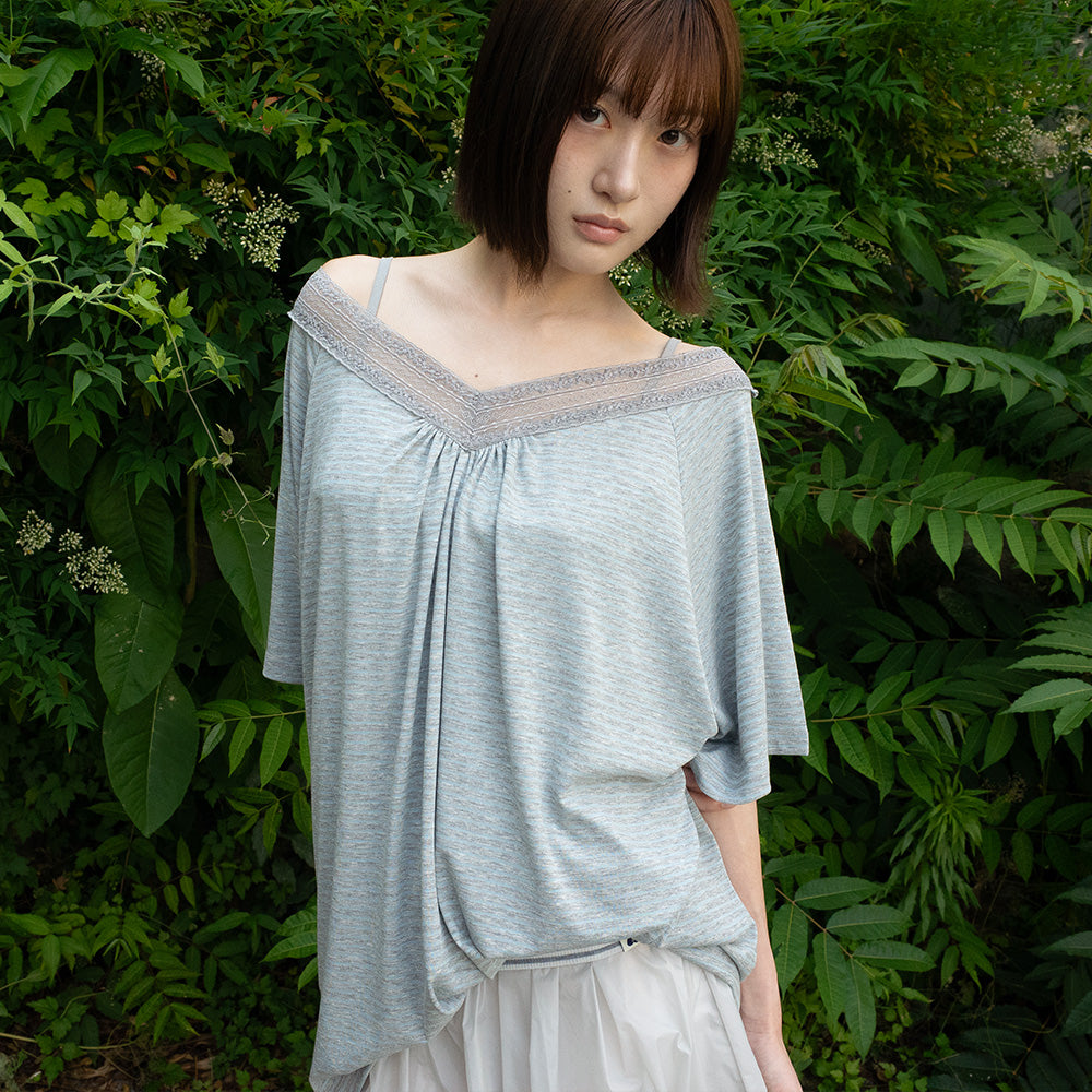 FUN FROM FUN Lace v-neck Half Sleeve, Blue
