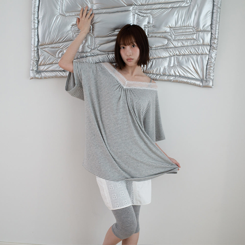 FUN FROM FUN Lace v-neck Half Sleeve, Grey