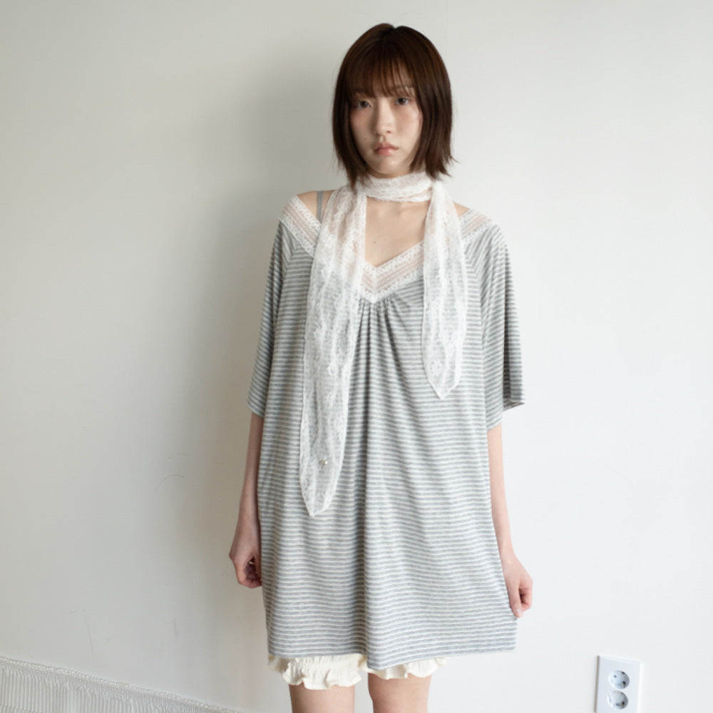 FUN FROM FUN Lace v-neck Half Sleeve, Grey