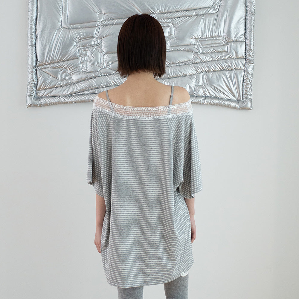 FUN FROM FUN Lace v-neck Half Sleeve, Grey