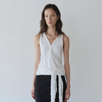 YEARNING CURVED BUTTON SLEEVELESS TOP, IVORY