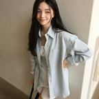 Siyazu SITP5197 Loose fit seersucker check shirt_Blue