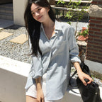 Siyazu SITP5197 Loose fit seersucker check shirt_Blue