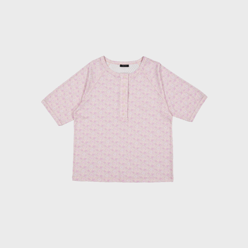 KOOKEESEE Baby Flower Henley Neck Tee