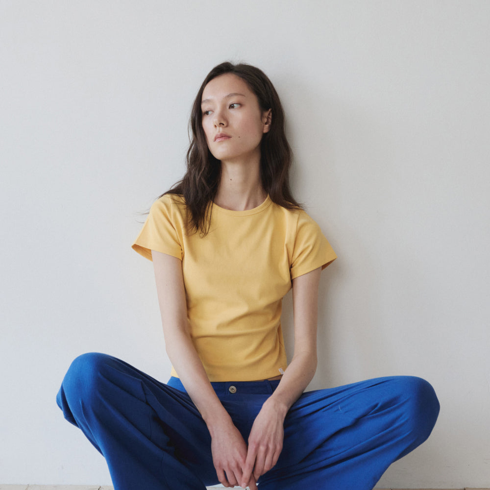 YEARNING ESSENTIAL RIB SLIM TEE, YELLOW