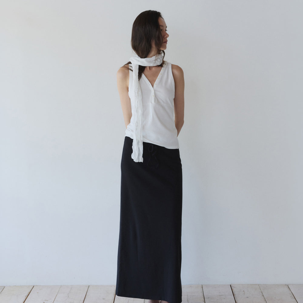 YEARNING CURVED BUTTON SLEEVELESS TOP, IVORY
