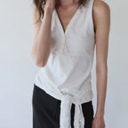 YEARNING CURVED BUTTON SLEEVELESS TOP, IVORY