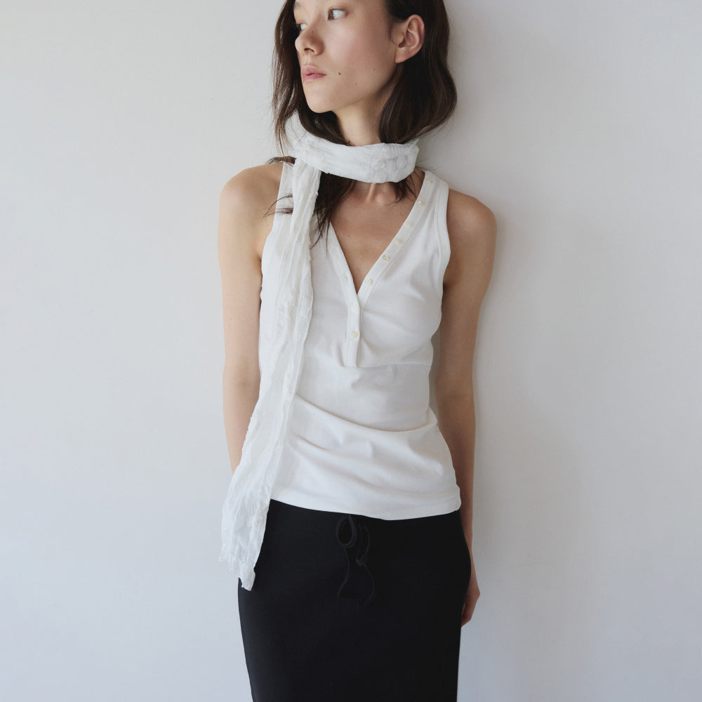 YEARNING CURVED BUTTON SLEEVELESS TOP, IVORY