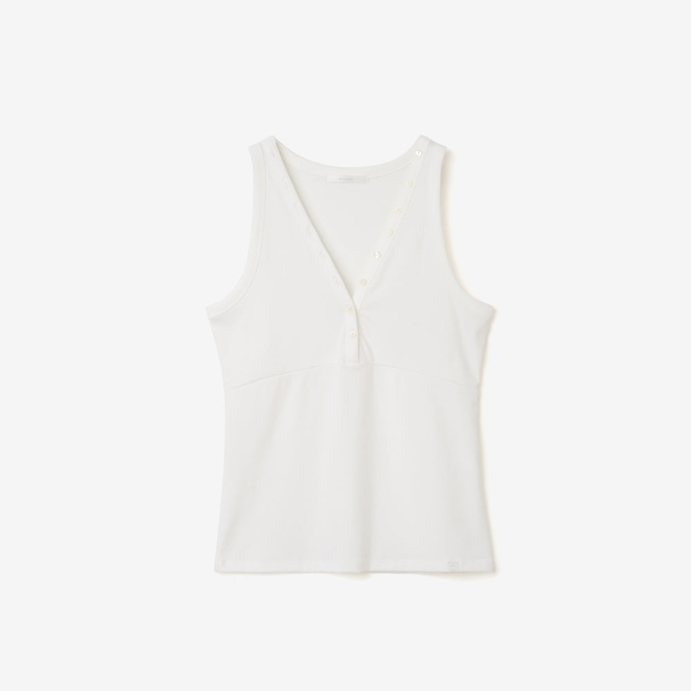 YEARNING CURVED BUTTON SLEEVELESS TOP, IVORY