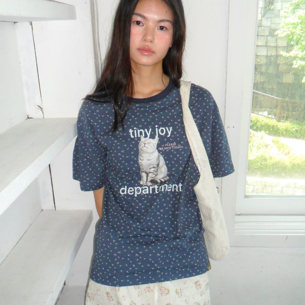POEV Joy Cat T-Shirt - Navy Flower