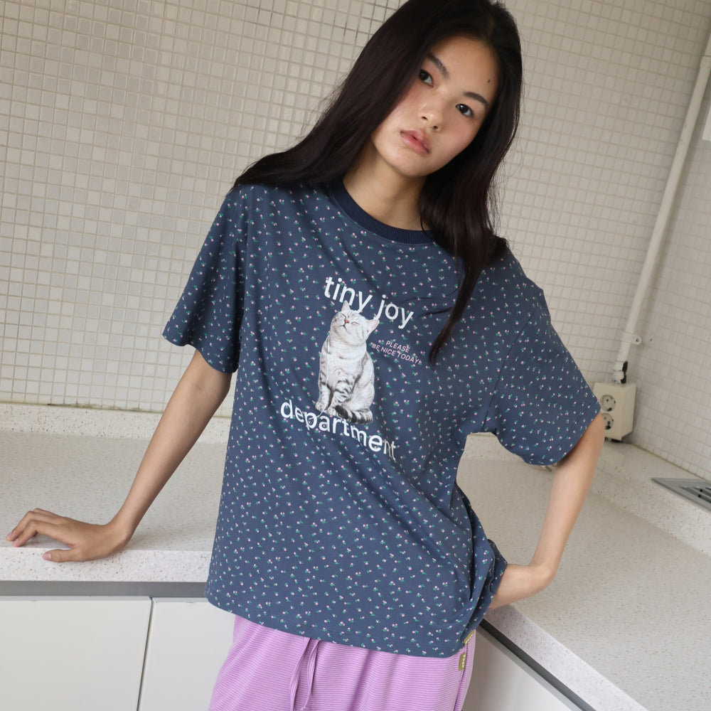 POEV Joy Cat T-Shirt - Navy Flower