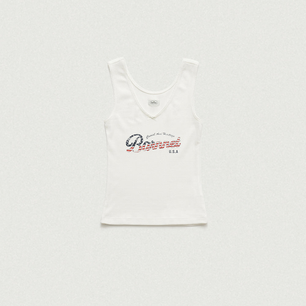 THE BARNNET Lois Ribbed Logo Tank Top_White
