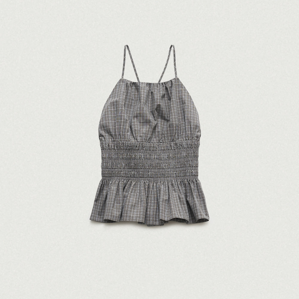 THE BARNNET Eddy Check Halter Neck Blouse_Grey