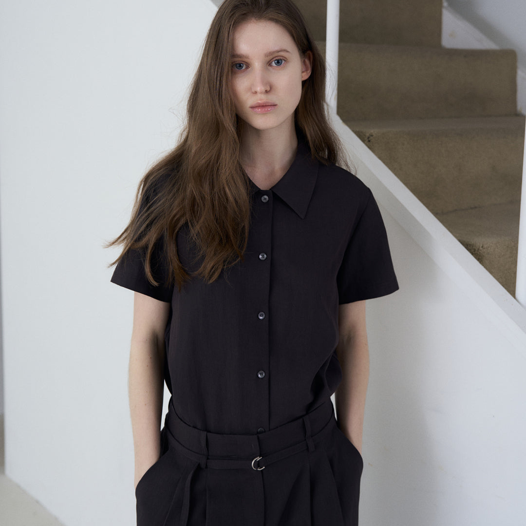 Fromwhere Short sleeve collar shirt D/Charcoal