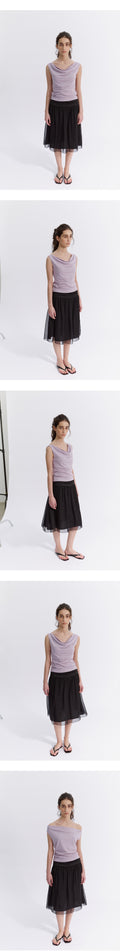 LO61 Tile Cowl Neck Top in Purple Ash