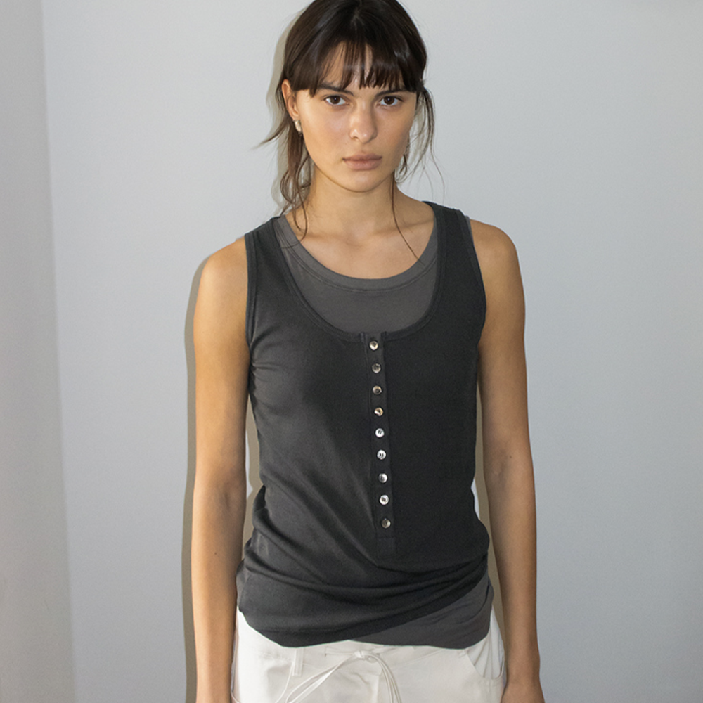 ARTTO Ribbed Henley Sleeveless Top_2 Colors