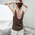 LEVAR Low Back Stripe PK Sleeveless Top - Khaki Stripe