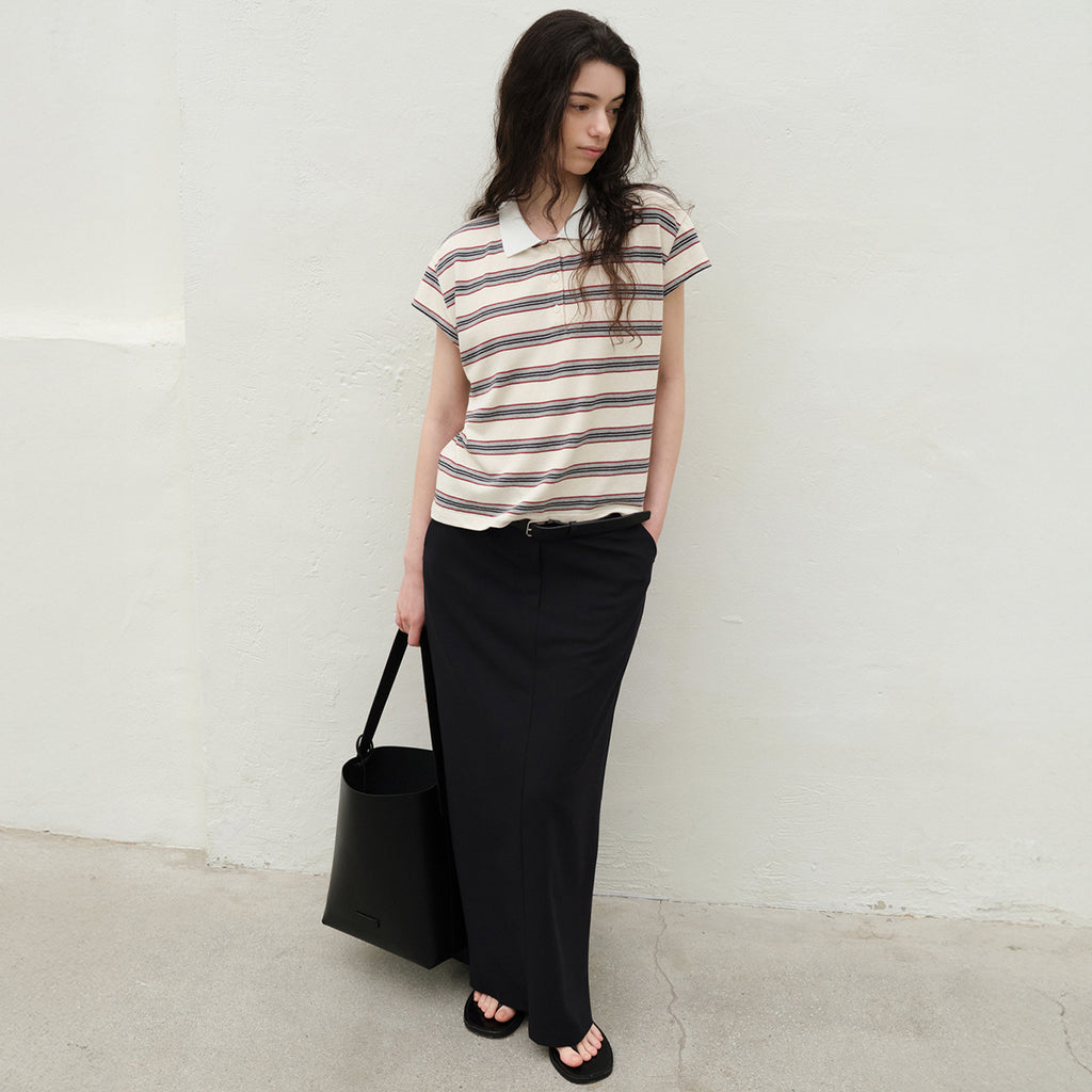 LEVAR Stripe PK T-shirt - Ecru Stripe