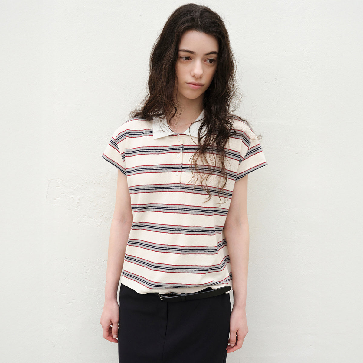 LEVAR Stripe PK T-shirt - Ecru Stripe