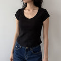 CURETTY C 90S LINE V-NECK HALF-SLEEVE T-SHIRT_BLACK