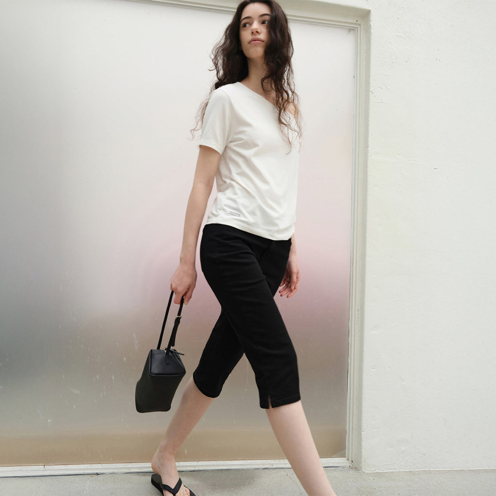LEVAR Unbalanced Off-shoulder T-shirt - Snow White