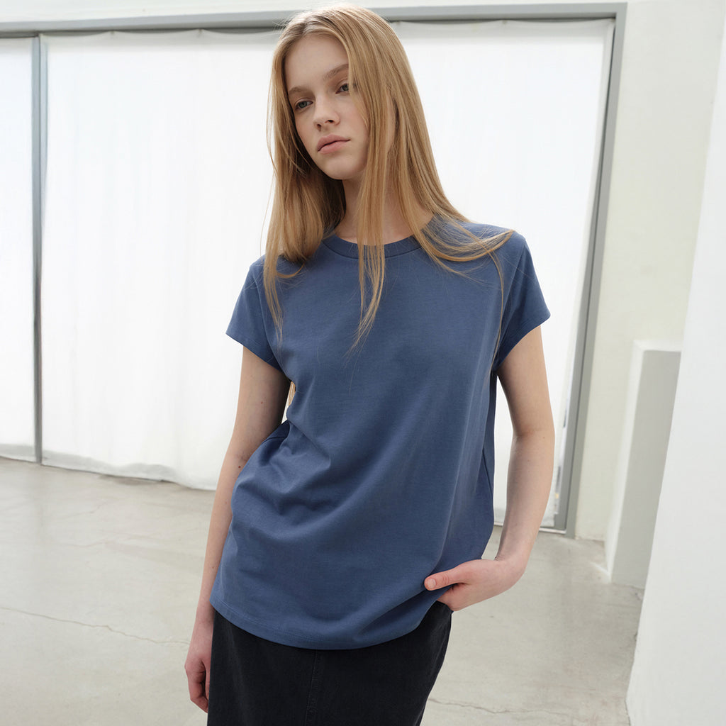 LEVAR Boyfit Cap Sleeve T-shirt - Teal Blue