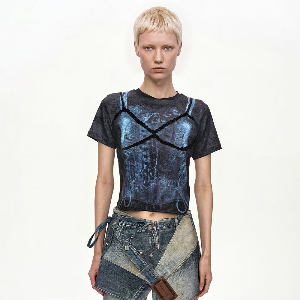 ADSB ANDERSSON BELL LINGERIE TROMPE-LOEIL GRAPHIC T-SHIRT atb1572w(CHARCOAL)