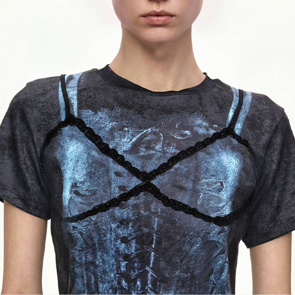 ADSB ANDERSSON BELL LINGERIE TROMPE-LOEIL GRAPHIC T-SHIRT atb1572w(CHARCOAL)
