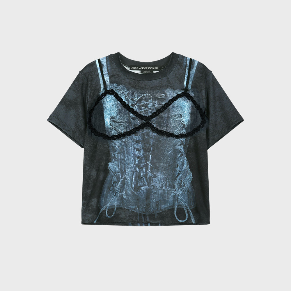 ADSB ANDERSSON BELL LINGERIE TROMPE-LOEIL GRAPHIC T-SHIRT atb1572w(CHARCOAL)