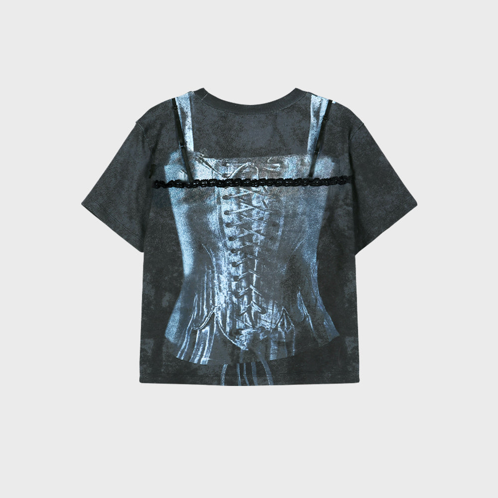 ADSB ANDERSSON BELL LINGERIE TROMPE-LOEIL GRAPHIC T-SHIRT atb1572w(CHARCOAL)