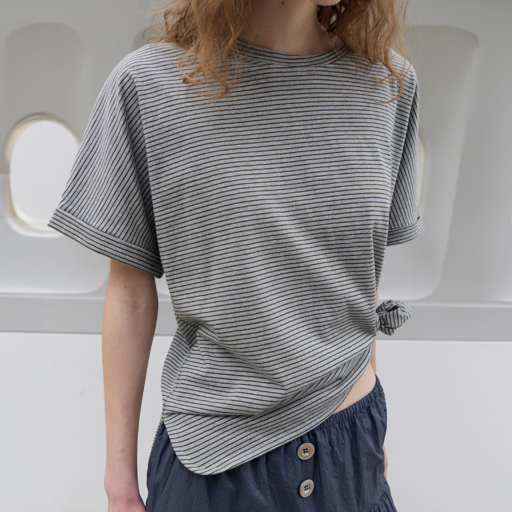 TOAVE Roll-Up Stripe T-Shirt (Melange gray)
