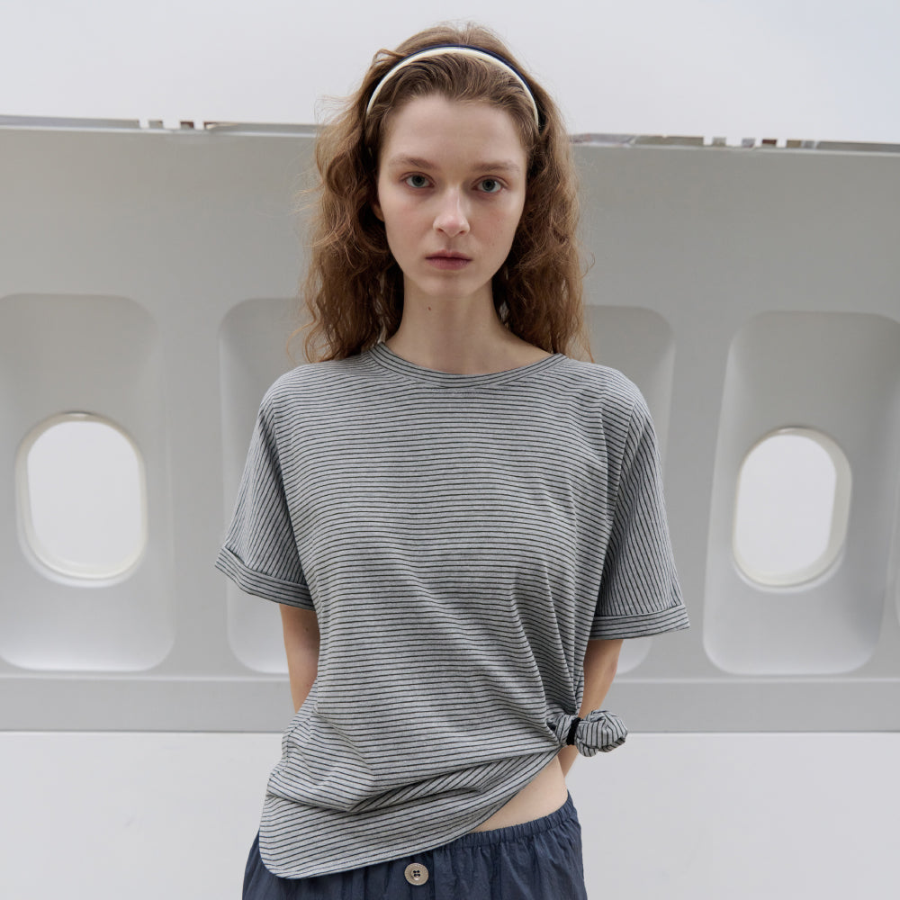 TOAVE Roll-Up Stripe T-Shirt (Melange gray)
