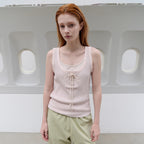 TOAVE Lace-Up Ribbed Sleeveless T-Shirt (Pink)