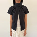 PEEVES PEEVES Open Collar Gathered Top / Charcoal