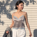 SINOON Satin Lace Sleeveless Blouse (Light Grey)