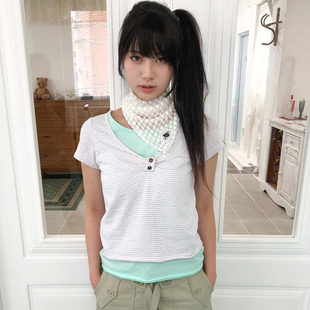 HUGYOURSKIN Layered henry neck top (White)